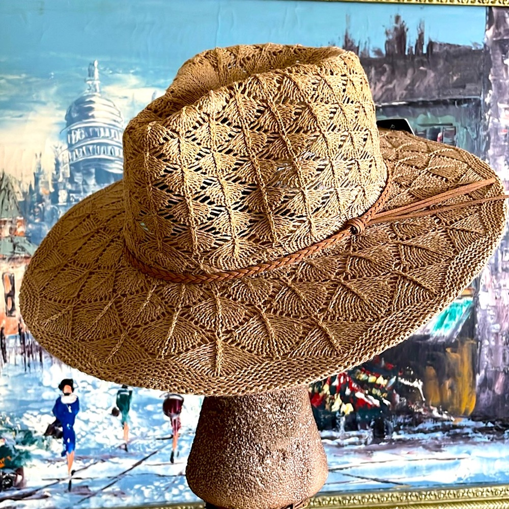 NWT Marcus Adler New York Intricately Woven Fedora Hat Braided Trim Darling